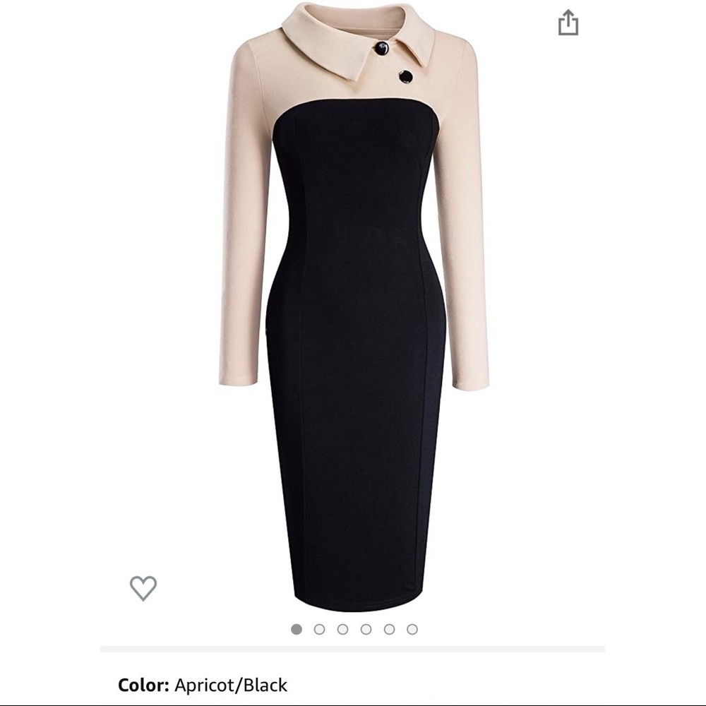 Long-sleeve collared midi dress: apricot & black